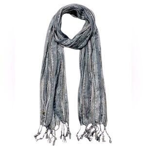 NWT FRANGI Design Italy Blue Striped Silver Metallic Semi Sheer Scarf